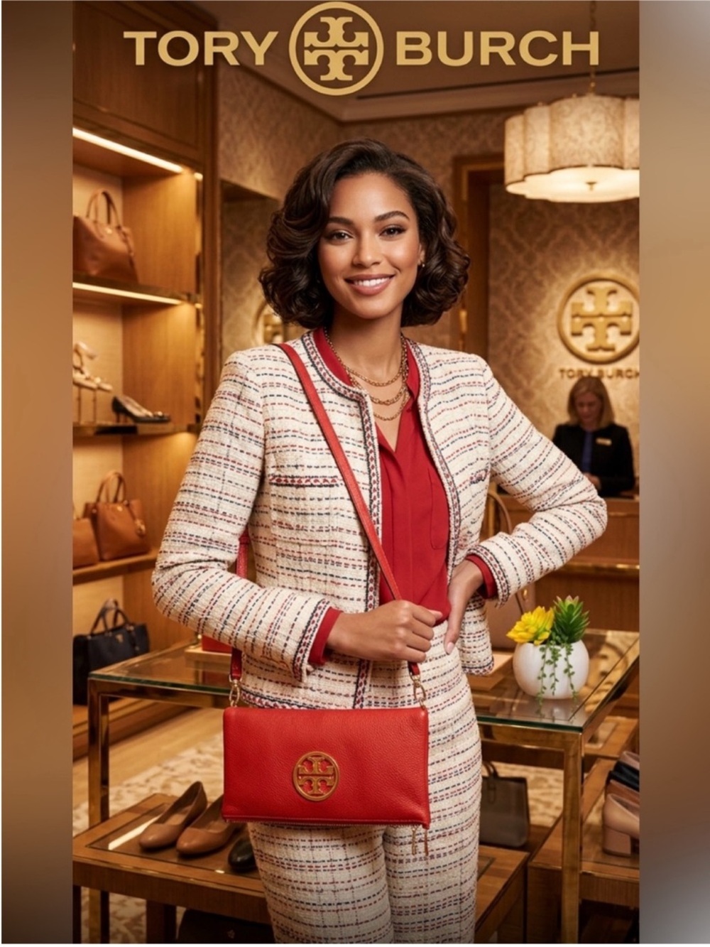 Like New ~ Tory Burch Orange Coral Leather Shoulder Bag with Gold Logo